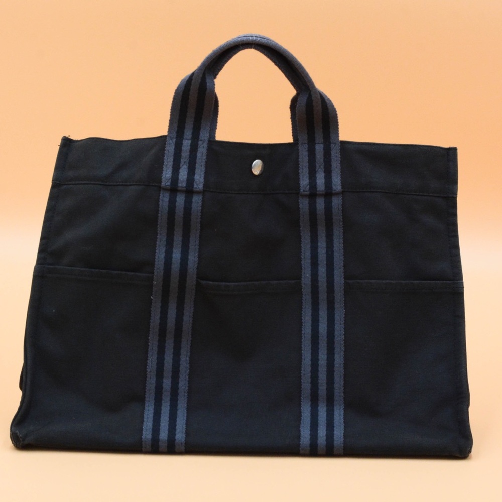 HERMES BLACK FOURRE-TOUT CANVAS BAG MM